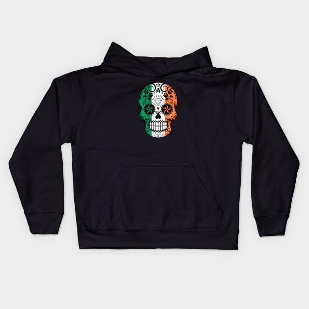 Irish Flag Sugar Skull with Roses Kids Hoodie by jeffbartels